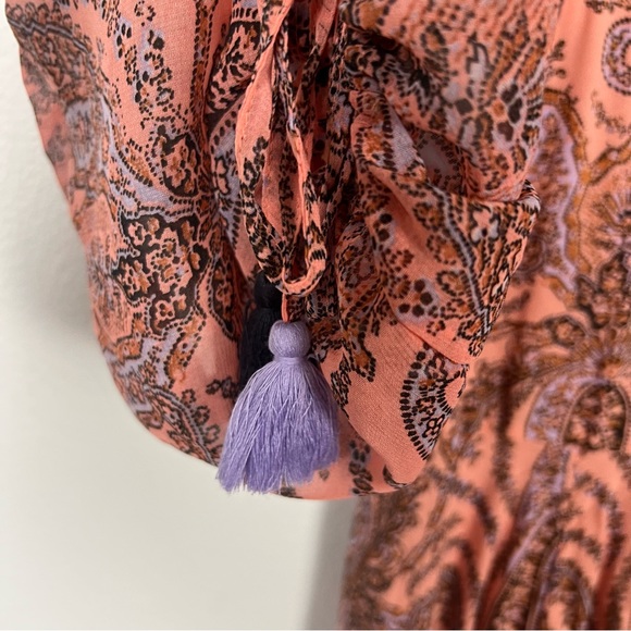 Free People peach floral long sleeve v neck bohemian maxi dress Size 8 Medium - Picture 5 of 8